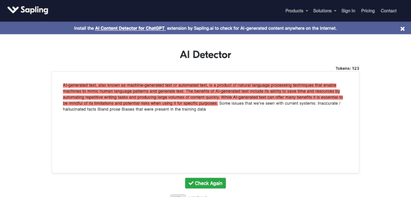 Sapling AI Content Detector